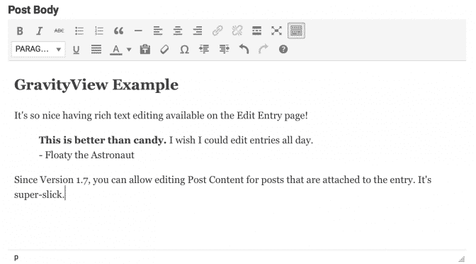 Gravity Forms edit post content from front of site