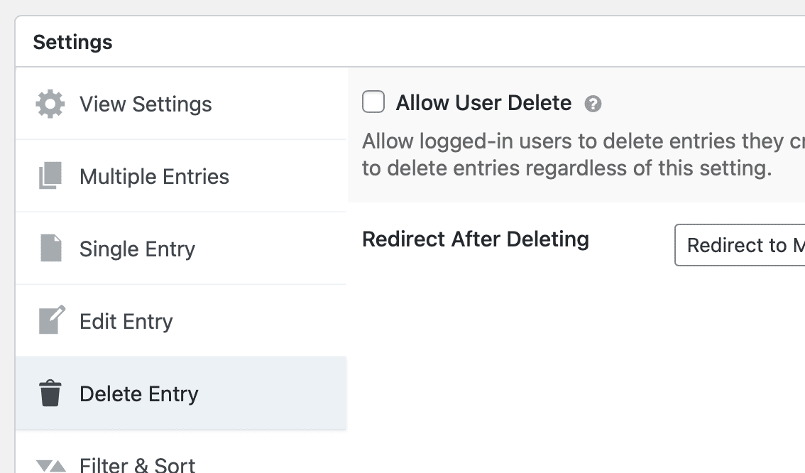 Permissions tab in a View's Settings box