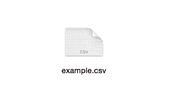 Exported CSV file icon labeled "example.csv"