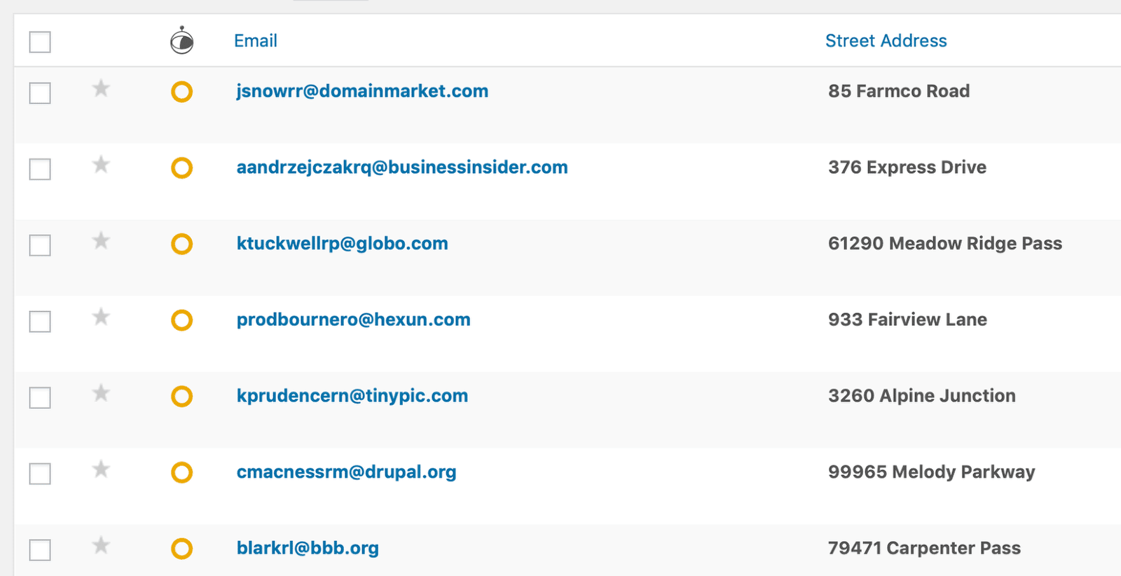 Email and street address fields in an imported data table