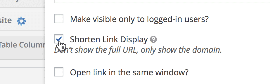 Checkbox for "Shorten Link Display," showing only the domain, is checked