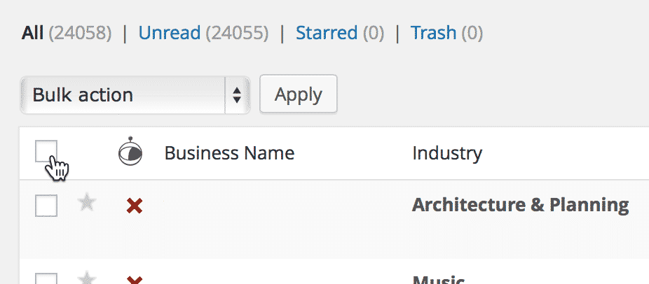Select all entries using the top-left checkbox in the entry table