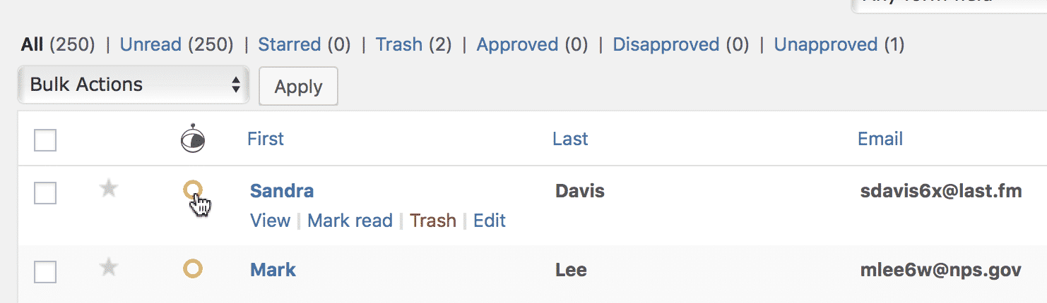 Approve, disapprove, or change email notification status for entries