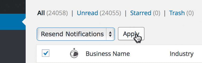 Click the "Apply" button to resend notifications for imported entries