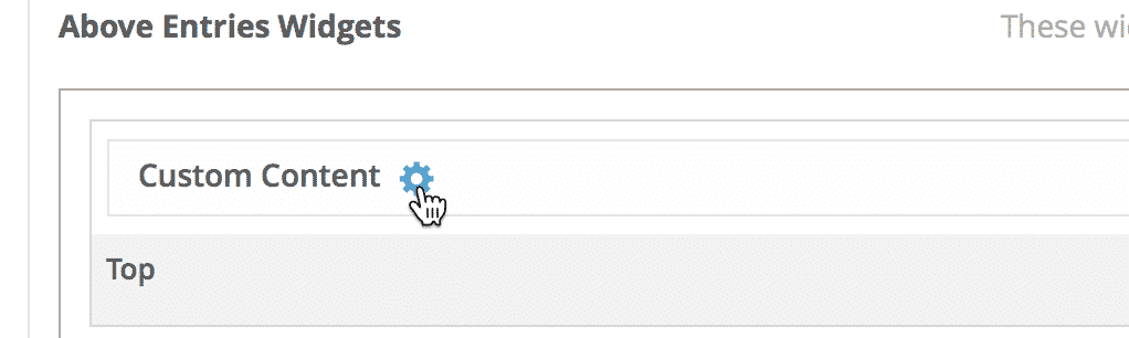 Select gear icon to configure custom content settings in a widget
