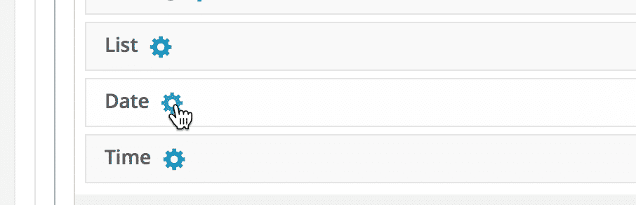 Settings icon next to Date field highlighted for modification