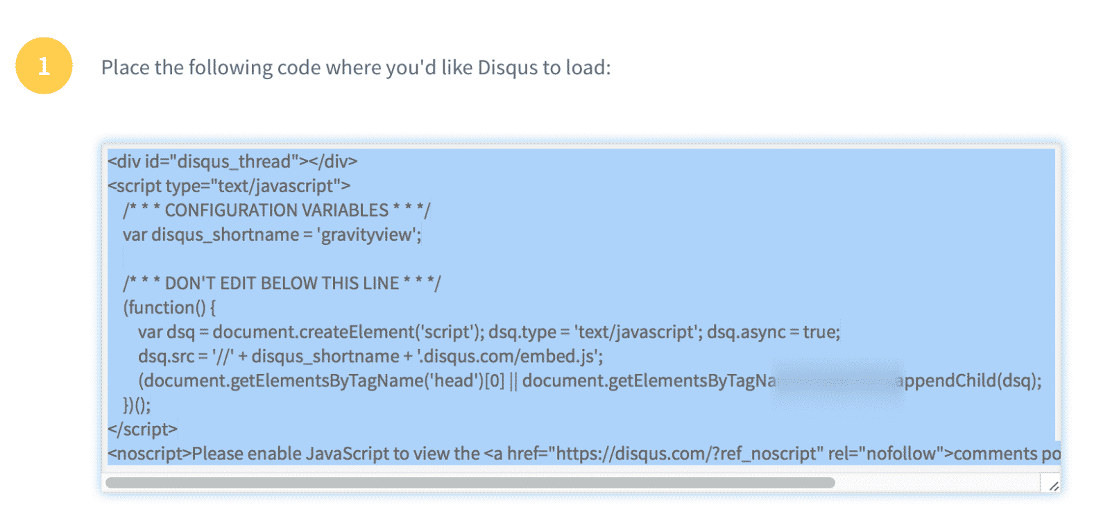 Screenshot of the script code of Disqus