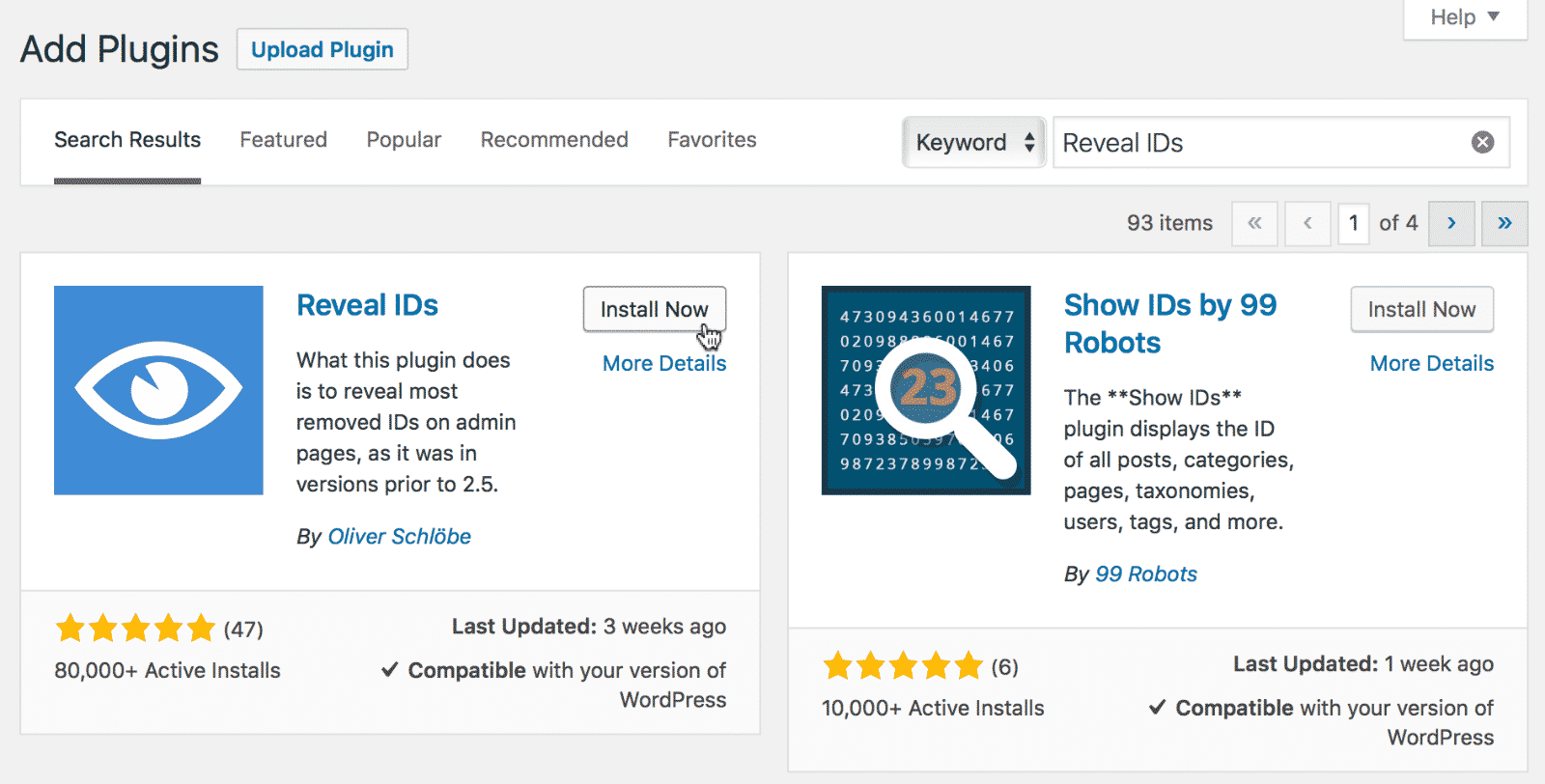 Screenshot showing the Add Plugins oage