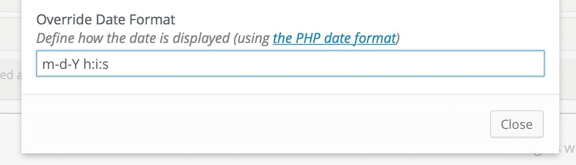 Override Date Format settings with input field for custom date format using PHP date format