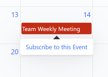 Calendar event shows "Team Weekly Meeting" with option "Subscribe to this Event"