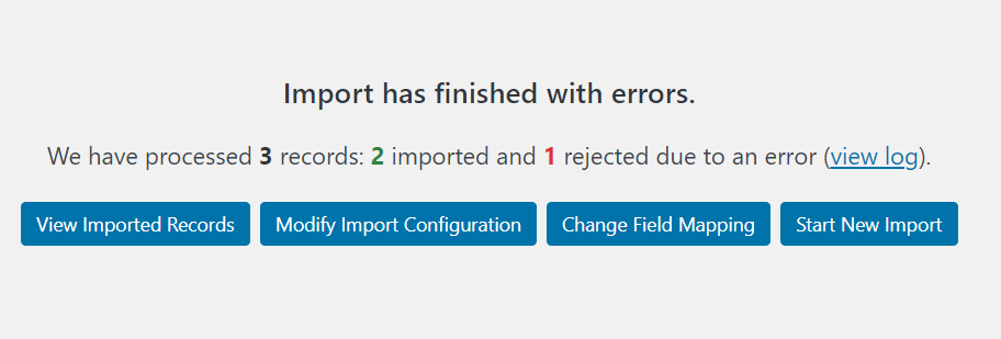 A completed update run with 1 rejected entry