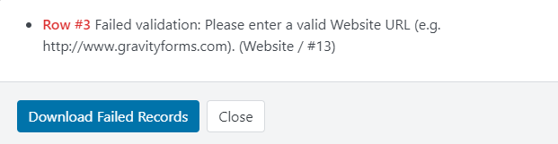 An example of a data field validation error during import