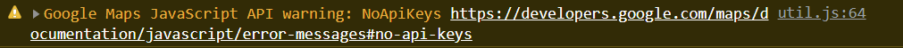 Google Maps JavaScript API warning: NoApiKeys with a link to error messaging documentation