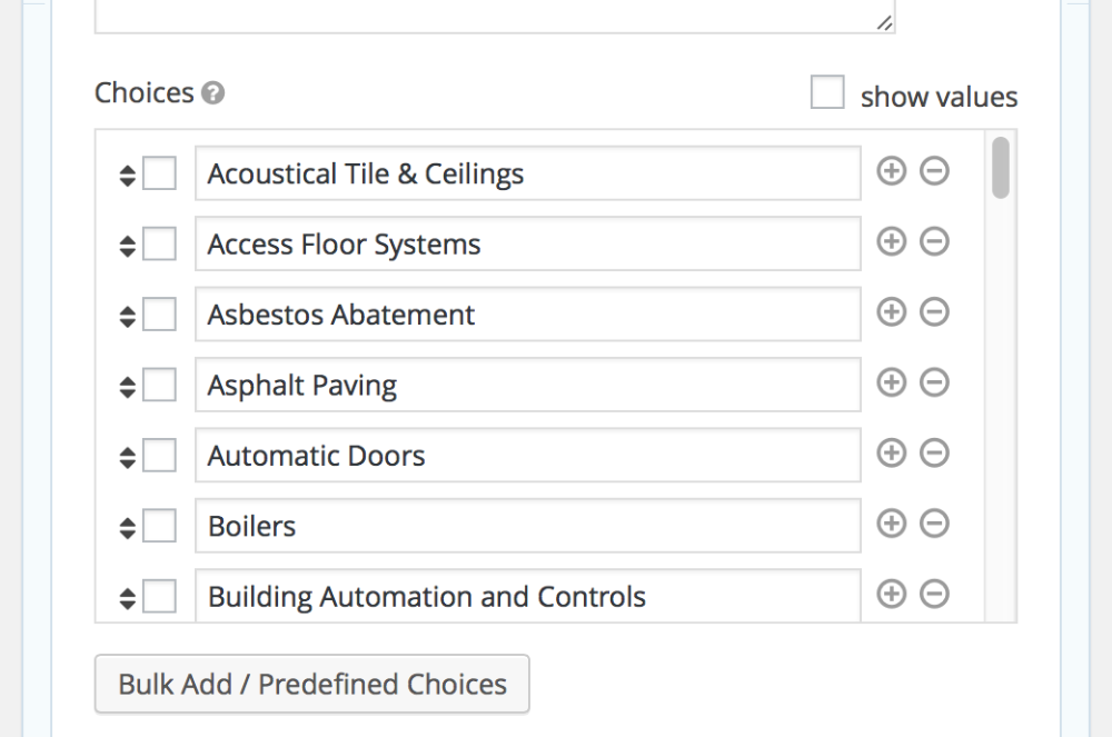 The checkbox options.