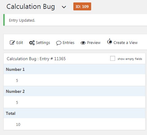 Calculation entry showing "Number 1: 5," "Number 2: 5," with a "Total" of 10