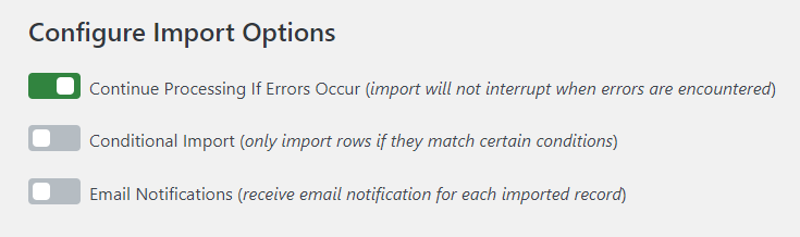 Configuring import options