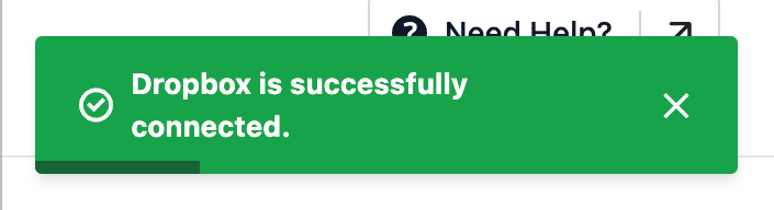 Dropbox connection successful confirmation message