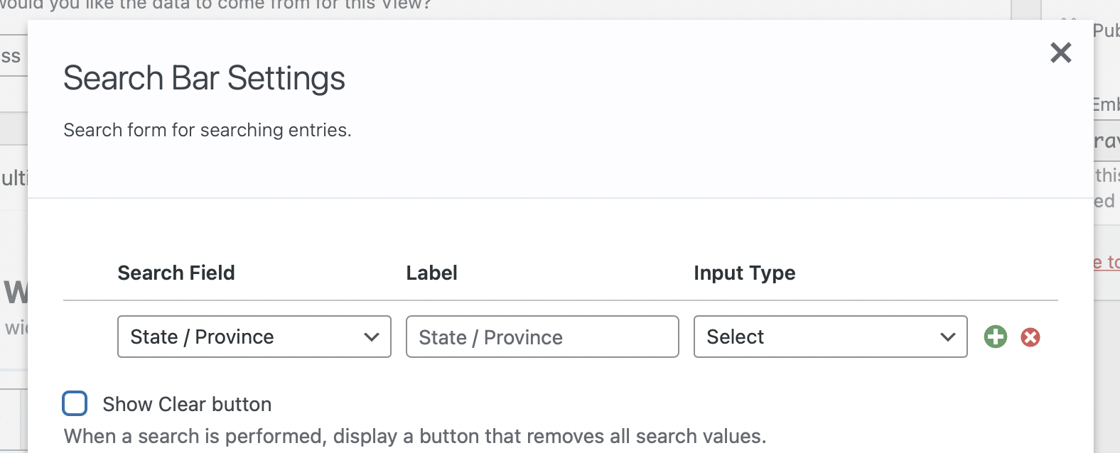 Search Bar configuration for the State/Province field