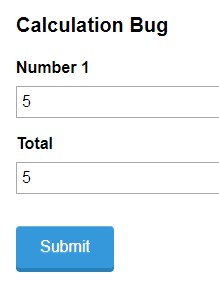 Form showing incorrect calculation: Total does not change from input number 1. Submit button below