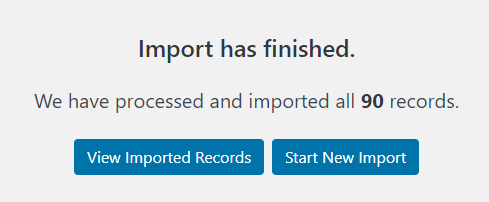 Message indicating that the import file was processed with no errors