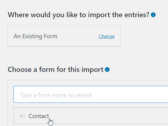 Choosing an existing form to use when updating existing entries