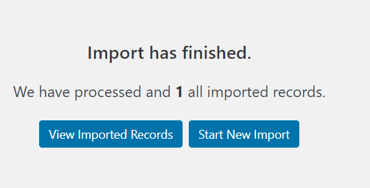 Summary page following a successful import