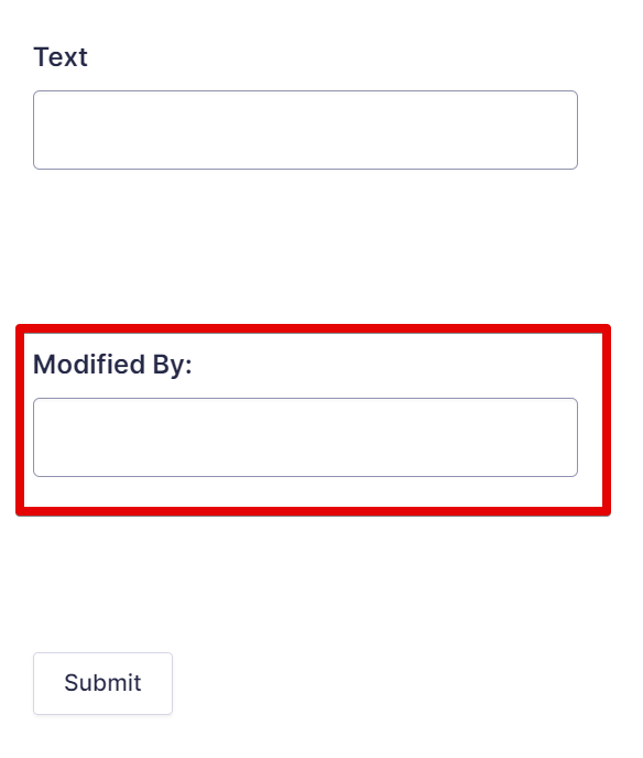 Form with text and "Modified By" fields above a Submit button