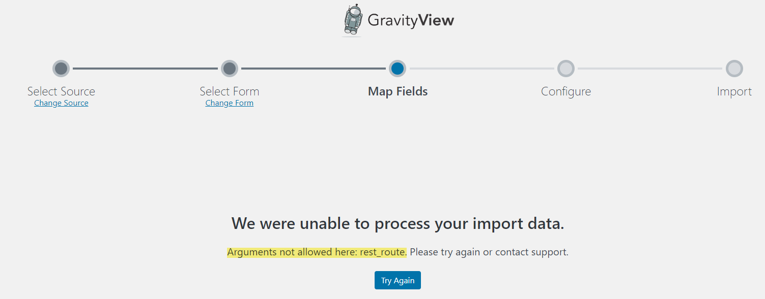 The Arguments not allowed here: rest_route error appearing during an import