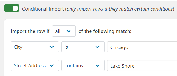 Importing entries based on values contained in fields