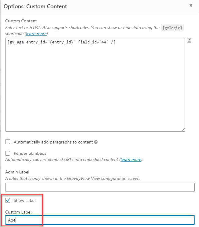 GravityView setup to calculate age from a date field with custom label option