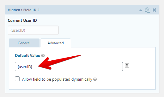 Field setup for user ID with default value and dynamic option