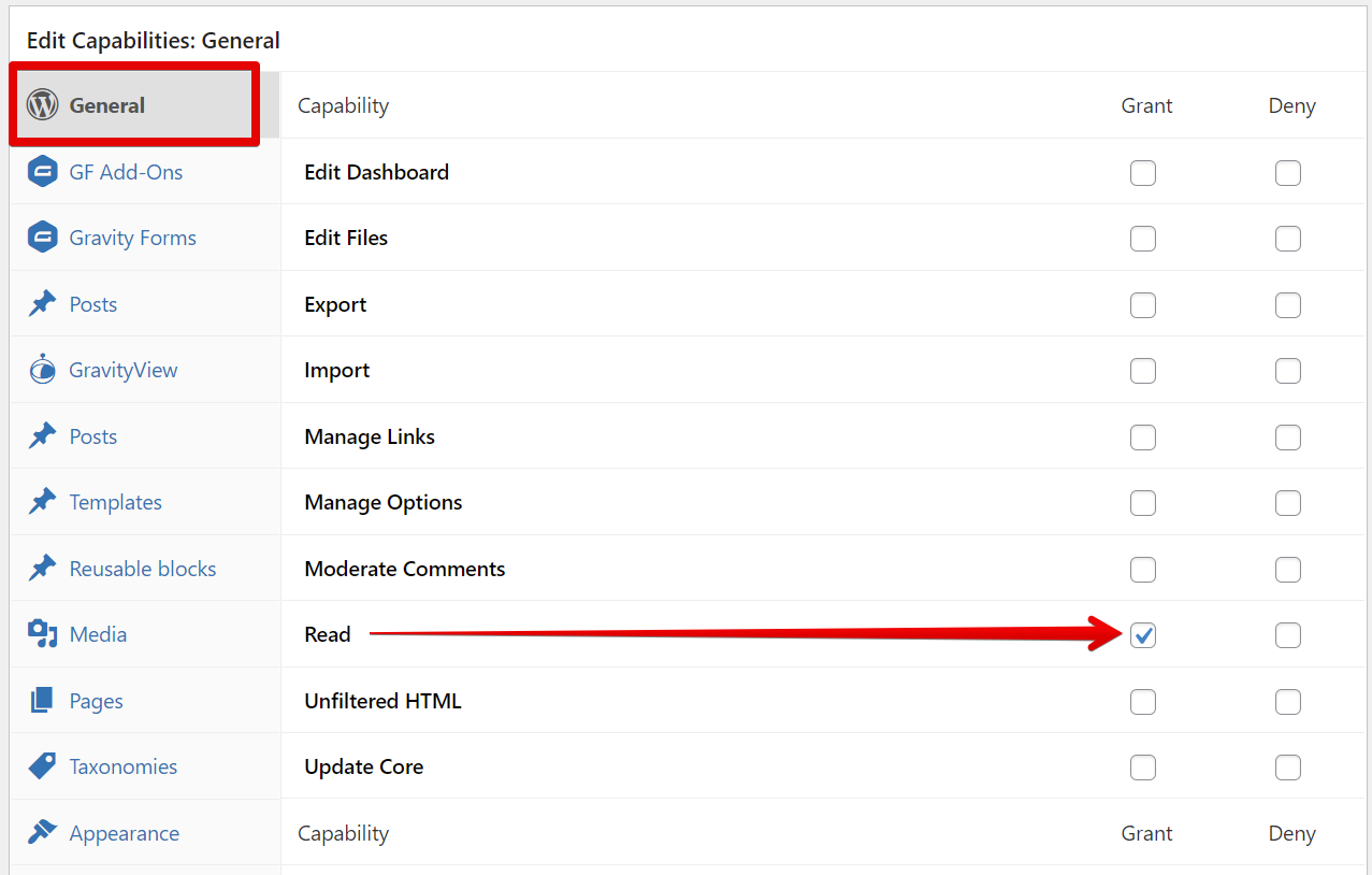 Screenshot of the General tab from the Members plugin