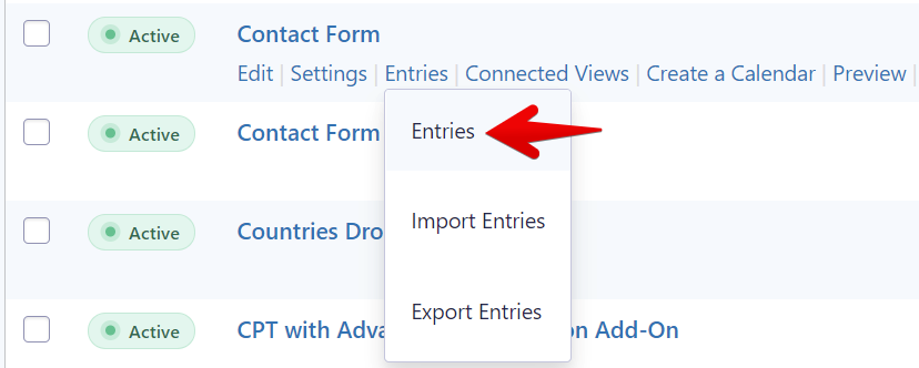 Dropdown menu showing