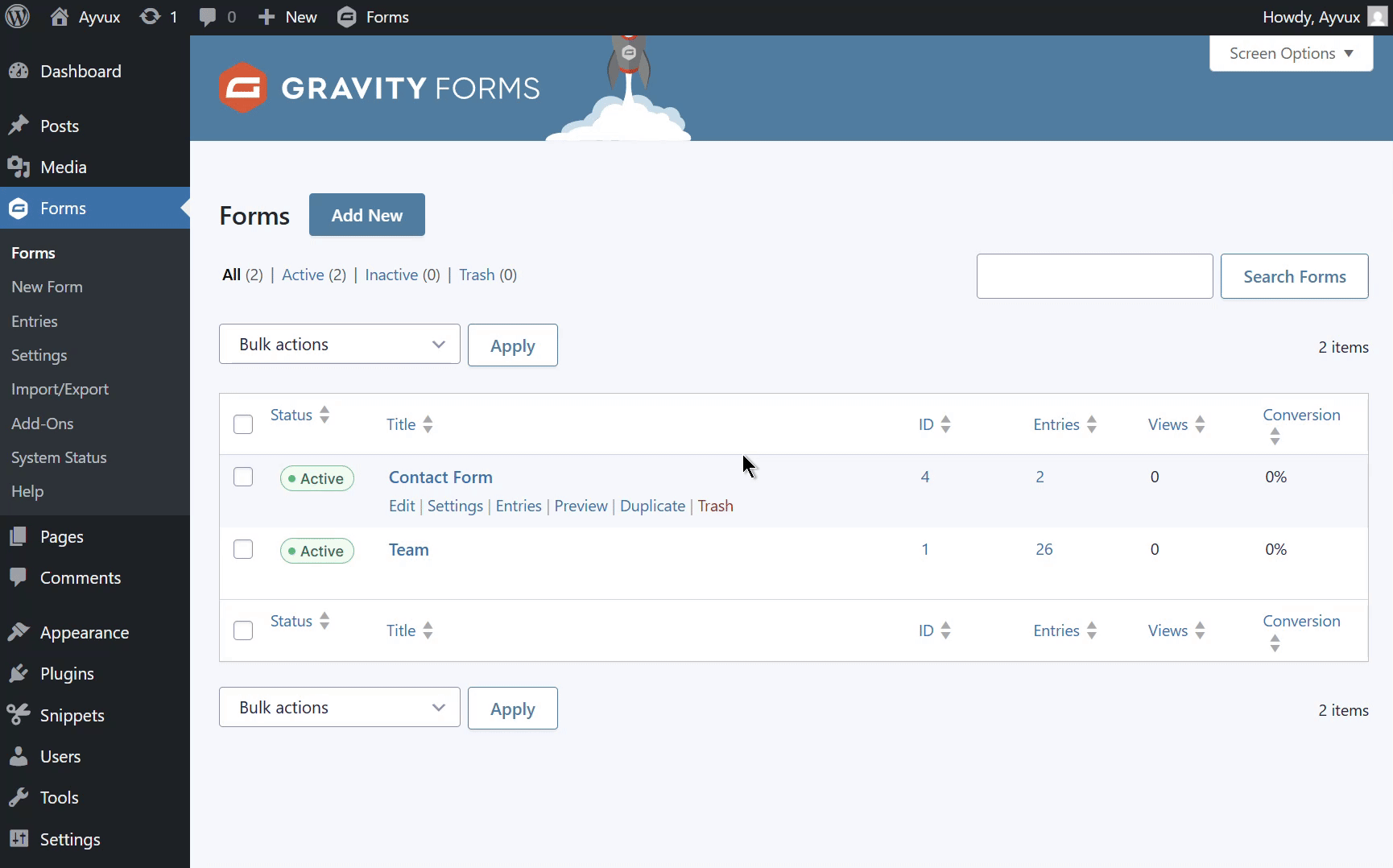 Export all forms to Excel using the Gravity Forms Import/Export option