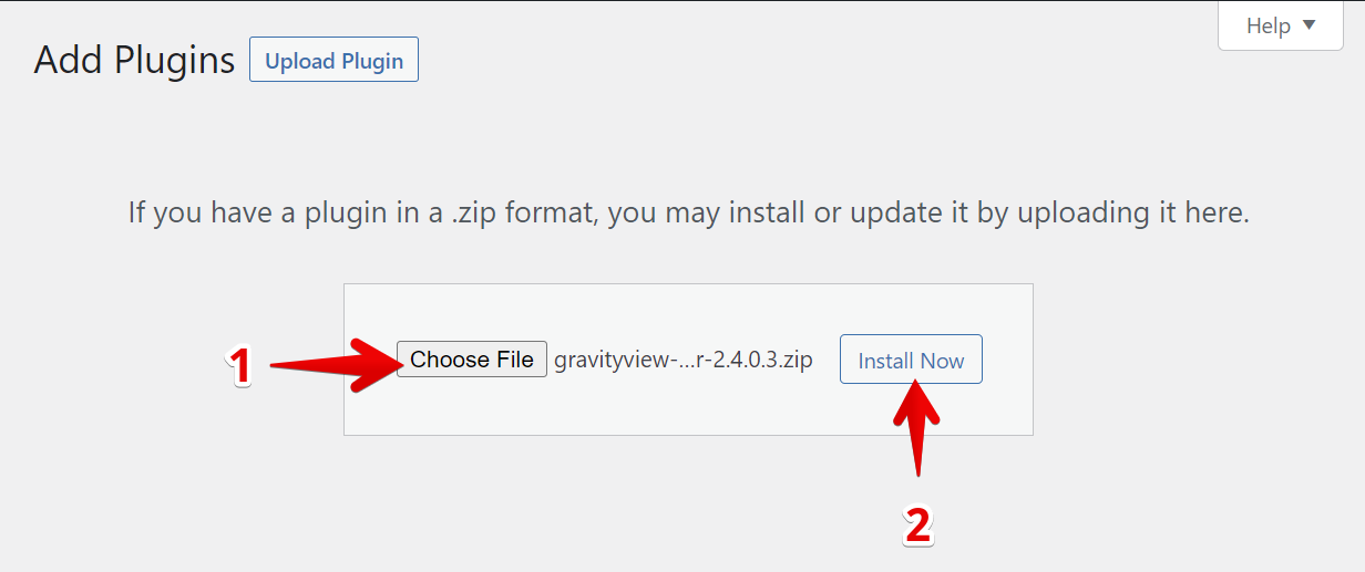 Upload .zip plugin file by clicking Choose File, then click Install Now button to install plugin