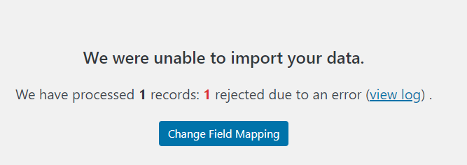 Message indicating that no records were imported due to errors.
