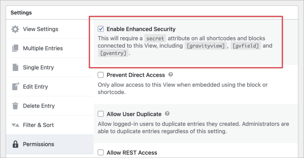 Settings panel showing