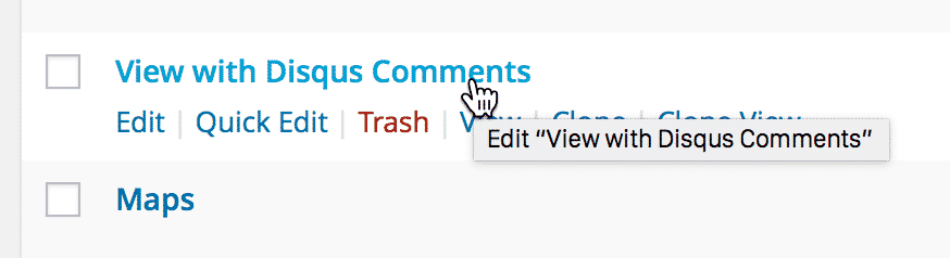 Screenshot of the Views page