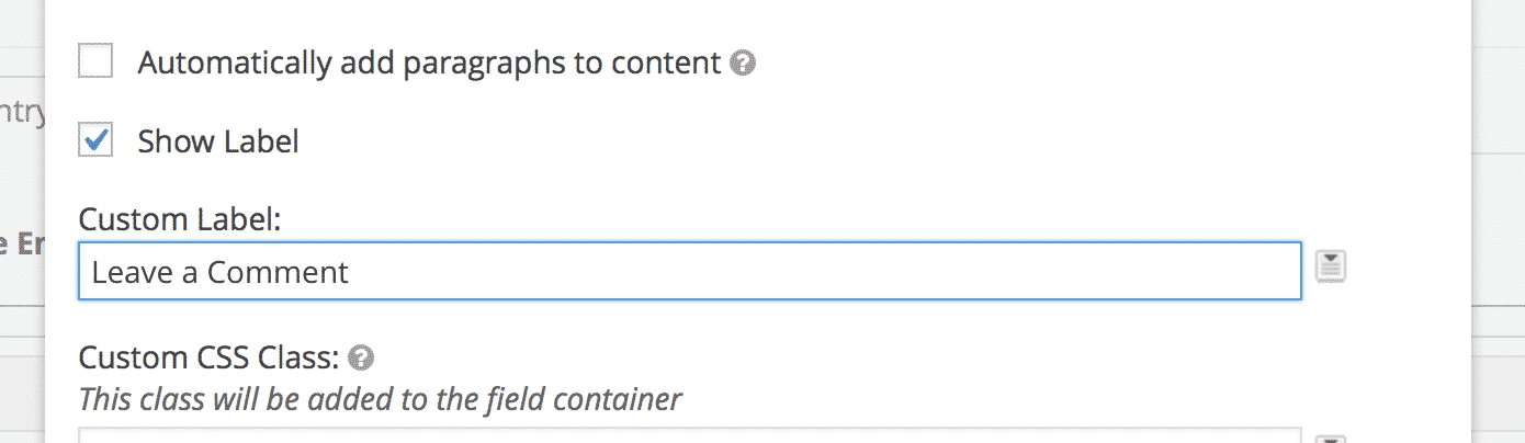 Screenshot of the Custom Content field settings modal
