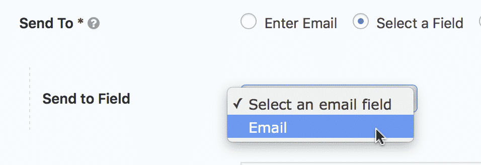 Email notification settings with options to enter or select recipient email field