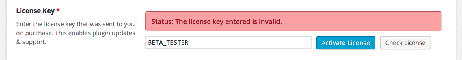License key entry shows invalid status message for GravityView updates