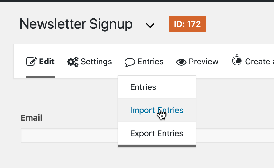 Hover over "Entries" in Gravity Forms toolbar, click "Import Entries" for adding new form fields during import