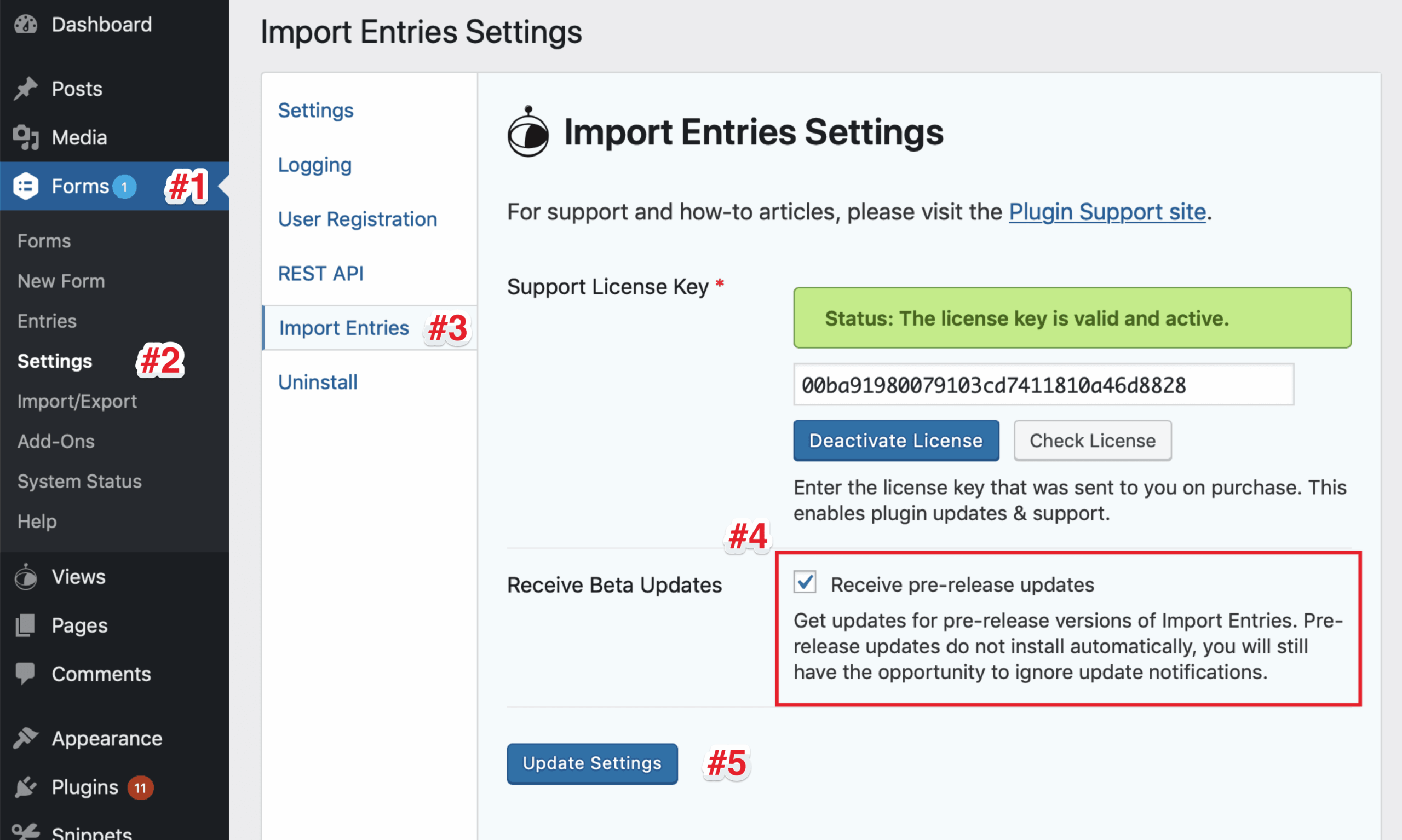Image showing the WordPress dashboard and the steps described below