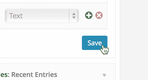 Save button in a settings interface for the Recent Entries widget in documentation