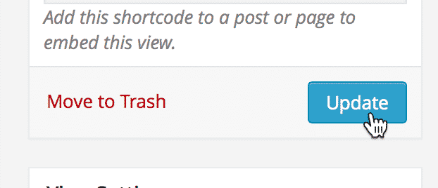 Update button for saving view, adjacent to Move to Trash link
