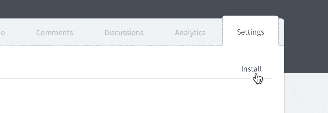 Screenshot of the Install link inside Disqus Settings page