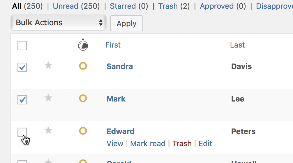 Checkboxes selected for entry approval on Gravity Forms Entries screen