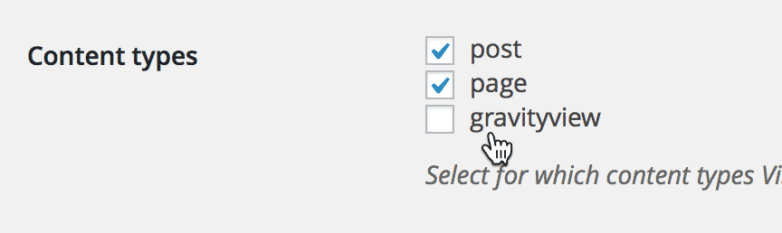 Screenshot showing content type checkboxes