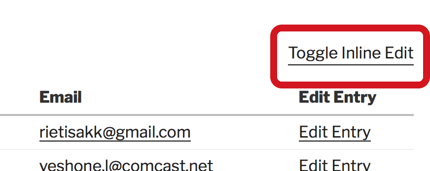 Toggle Inline Edit link for editing GravityView entries